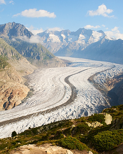 Aufnahme des Aletschgletschers in der Schweiz während einer geographischen Exkursion.